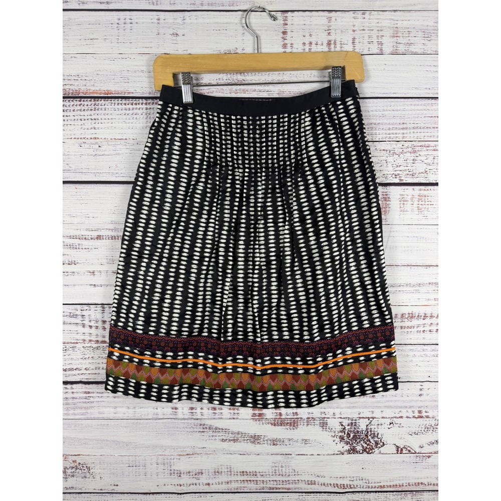 Anthropologie Edme & Esyllte Black White Ikat A-Line Skirt Size 4 Boho - Picture 2 of 8